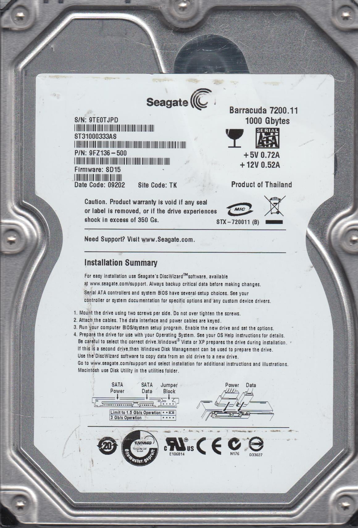 Seagate ST31000333AS SATA Drive Windows 7 64-BIT Seagate ST31000333AS SATA Drive Drivers Update